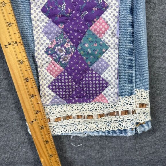 Upcycled OOAK Patchwork Jeans Fits 30X33 Quilt Feedstack Tattered Worn Farmhouse - Picture 14 of 15